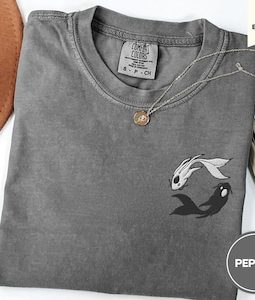 Moon Spirits Embroidered Tee – ATLA-Inspired Northern Water Tribe Shirt, Ocean and Moon Spirits, Koi Fish Yin and Yang Anime Shirt