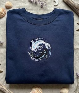 Northern Water Tribe Moon Spirits Embroidered Sweatshirt, ATLA Inspired Koi Fish Yin Yang Shirt