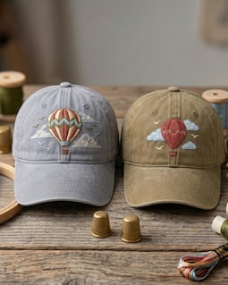 Custom Hot Air Balloon Embroidered Cap, Travel Adventure Hat, Sky Cloud Bird Design, Wanderlust Gift for Her