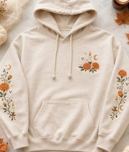 Spooky Flower Ghost Embroidered Hoodie, Spooky Season Hoodie, Spooky Ghost Gift Crewneck, Halloween Gift, Halloween Lover Hoodie