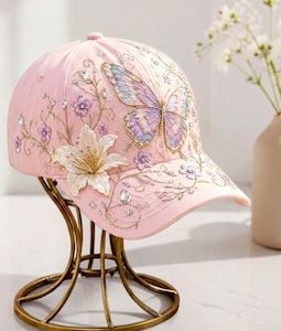 Floral Baseball Cap | Bee Embroidered Hat Women | Botanical Garden Sun Hat Nature Lover Gift