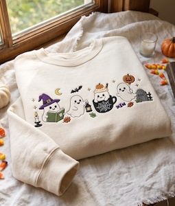 Embroidered Cute Ghost Sweatshirt, Boo Season Crewneck, Spooky Fall Gift, Halloween Lover Shirt