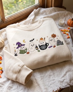 Embroidered Cute Ghost Sweatshirt, Boo Season Crewneck, Spooky Fall Gift, Halloween Lover Shirt