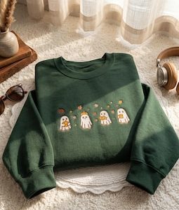 Embroidered Halloween T-Shirt: Spooky Ghost & Pumpkin Comfort Colors Tee, Comfort Colors Tee, Embroidered Tee