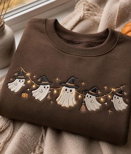 Cute Halloween Ghosts Embroidered Shirt, October Embroidery Sweatshirt, Kawaii Ghost Shirt, Halloween Lover Gift, Spooky Quotes Hoodie