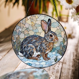 Stained glass bunny suncatcher handmade window decor gift for rabbit lovers and nature fans