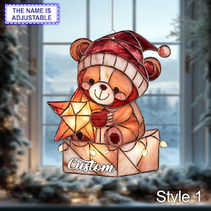 Christmas Brown Bear Cub Window Hanging Acrylic Ornament, Acrylic Teddy Bear Decor, Holiday Gift, Cute Winter Home Decoration