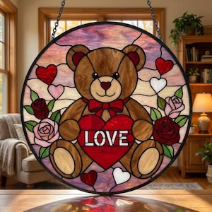 Cute Teddy Bear Suncatcher: Nursery Decor Window Art, Romantic Bear Gift For Her, Valentine Gift, Gift for her, Anniversary Gift for Wife