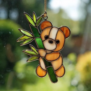 Teddy Bear Suncatcher, Bear With Bamboo Window Hanging, Nature Inspired Decor Gift, Cute Animal Theme Decor, Gift For Mom, Home Decoration