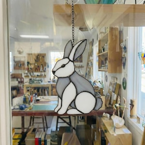 Stained Glass Bunny Suncatcher, Woodland Nursery Decor, Rabbit Window Hanging, Easter Gift for Kids, Pet Memorial Gift, Cottagecore Art