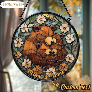 Bear Family Acrylic Suncatcher, Faux Stained Glass Woodland Window Hanging