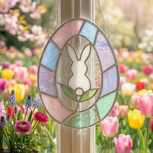 Stained Glass Rabbit Suncatcher, Easter Day, Bunny Window Decor, Mother's Day Gift