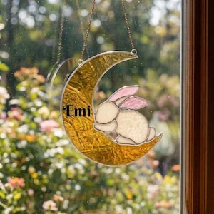 Stained Glass Rabbit Suncatcher, Bunny Window Decor,Easter Day, Mother's Day Gift for her