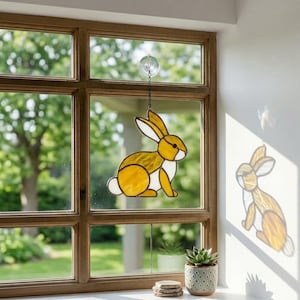 Stained Glass Bunny Suncatcher  Easter Window Decor  Spring Rabbit Art  Nursery Room Decoration  Baby Shower Gift  Cute Animal Glass