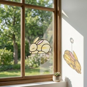Stained Glass Bunny Suncatcher | Pet Rabbit Memorial Gift | Bunny Mom Window Decor | Rainbow Bridge Sympathy | Woodland Animal Lover Art