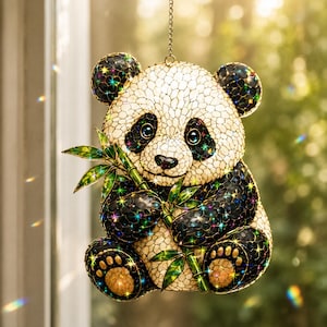 Holographic Panda Suncatcher, Wavy Acrylic Animal Window Decor, Panda Lover Ornament