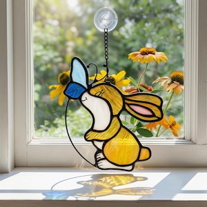 Rabbit Stained Glass Hanging Ornament, Bunny Suncatcher Window Decor, Gift for Rabbit Lovers,Gift for Bunny Lovers,Nursery Decor