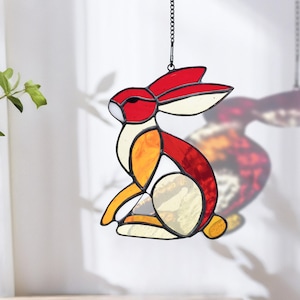 Real Stained Glass Bunny Suncatcher, Rabbit Window Hanging, Easter Decor, Spring Gift for Rabbit Lover, Handmade Glass Ornament