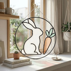 Rabbit Stained Glass Suncatcher, Minimalist Bunny Window Hanging, Unique Decor Gift